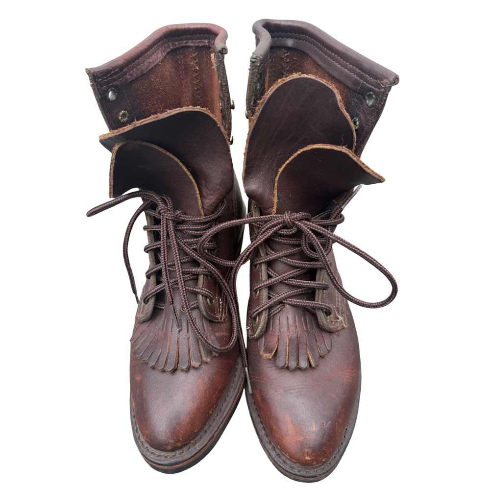 Vintage Double D Ranch Womens 6 Brown Leather Lace Up Western Kiltie Packer Boot